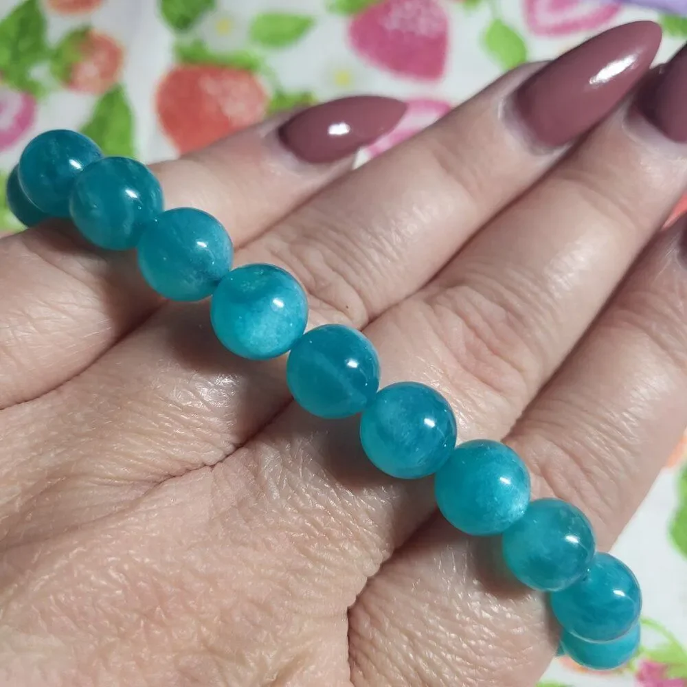 Natural Ice Blue Amazonite Beaded Stretch Bracelet